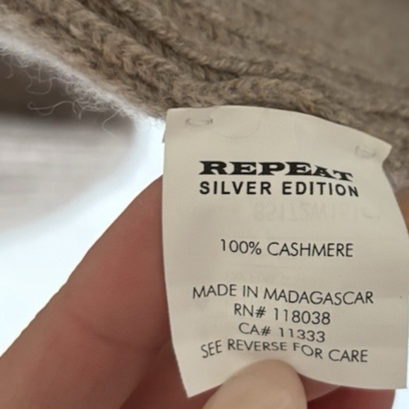 Repeat Womens Cardigan Medium Cashmere Open Front Knit Beige Ribbed - Picture 7 of 9